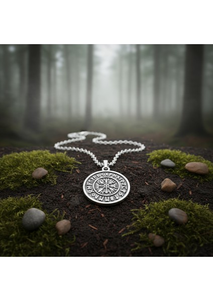 Vegvisir Viking Pusula Gümüş Kaplama Düz Zincir Kolye modelleri