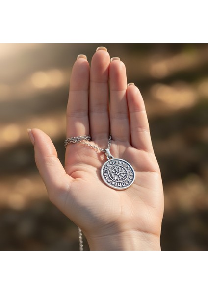 Vegvisir Viking Pusula Gümüş Kaplama Düz Zincir Kolye indirimleri