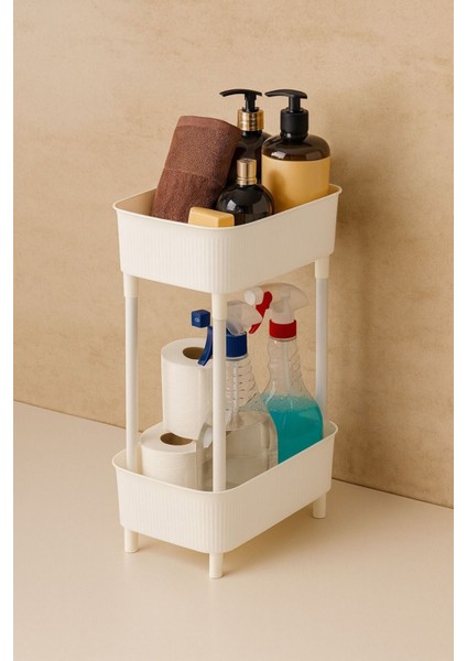 Iki Katlı Çok Amaçlı Tezgah Altı Raf ve Banyo Dolabı Düzenleyici Beyaz