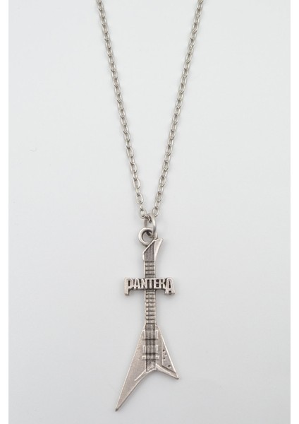 Pantera Elektro Gitar Gümüş Kaplama Düz Zincir Kolye