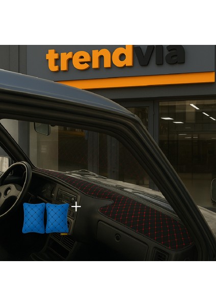 Tofaş Şahin Doğan Kartal Yüksek Ön Göğüs Siyah-Kırmızı Torpido Kılıfı / Mavi-Siyah Boyun Yastığı