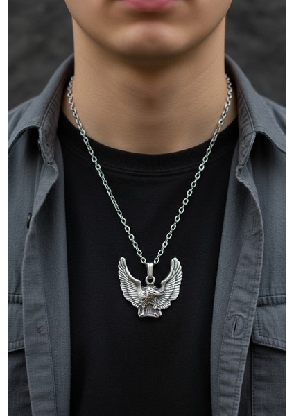 Koruyucu Kartal Gümüş Kaplama Düz Zincir Kolye modelleri
