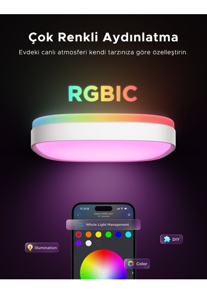 Rgbww + Rgbıc Kare Akıllı Tavan Armatürü 12 Inç