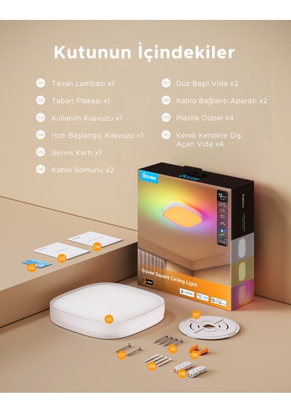 Rgbww + Rgbıc Kare Akıllı Tavan Armatürü 12 Inç