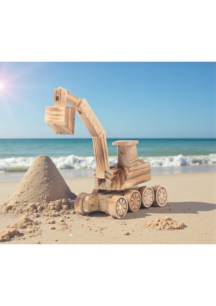 El Yapımı Doğal Ahşap Ekskavatör Oyuncak Inşaat Iş Makinesi Maket Model Araç Çocuklara Özel Hediye