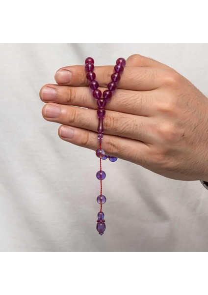 Hk Sıkma Kehribar Tesbih Mürdüm Renk Kapsül Kesim (33 Tane Metal Püskülsüz)|gümüş Takı Hediyelik Ürünler