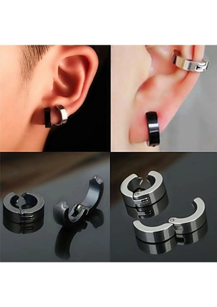 Erkek Küpesi - 2 Adet Çelik Kıstırmalı Küpe Paslanmaz Atmaz Çelik Gümüş Renk Küpe fırsatları