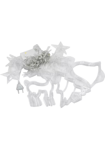 Renkli Yılbaşı Perde LED Işık Süsleme Yeni Yıl Çam Ağacı Geyik Çan Temalı Işık Zinciri Rgb