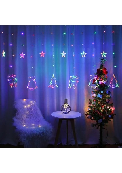 Renkli Yılbaşı Perde LED Işık Süsleme Yeni Yıl Çam Ağacı Geyik Çan Temalı Işık Zinciri Rgb fiyatları