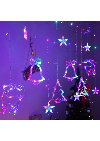 Renkli Yılbaşı Perde LED Işık Süsleme Yeni Yıl Çam Ağacı Geyik Çan Temalı Işık Zinciri Rgb indirimleri