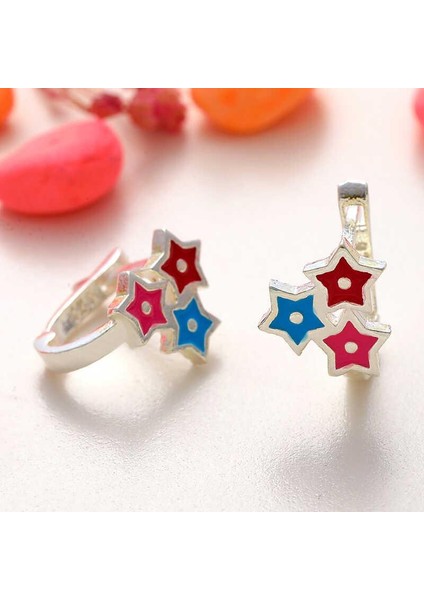 Hk Gümüş Çocuk Küpe Renkli Üç Yıldız |gümüş Takı Hediyelik Ürünler