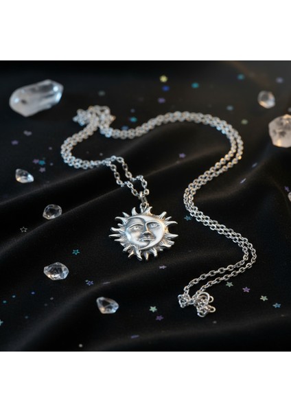 Güç Tılsımı - Güneş ve Ay Gümüş Kaplama Düz Zincir Kolye modelleri