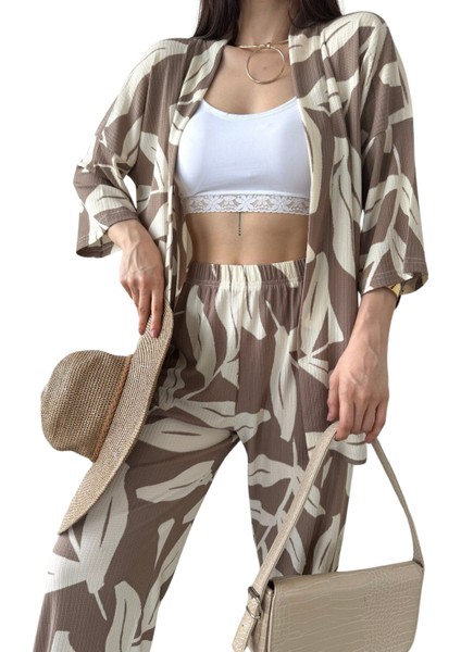 Alt Üst Takım Kimono- Desenli-Kahverengi fiyatları