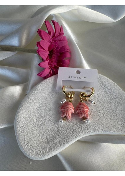 Altın Renk Balık Figürlü Inci Detaylı Seramik Küpe fiyatları