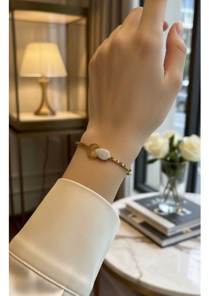 Damla Model Taşlı Kelepçe Bilezik Çelik fiyatları