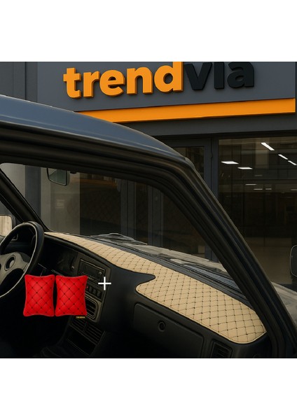 Tofaş Şahin Doğan Kartal Yüksek Ön Göğüs Bej-Siyah Torpido Kılıfı / Kırmızı-Siyah Boyun Yastığı