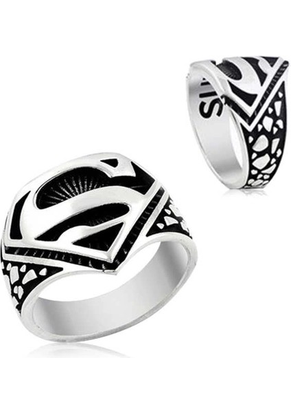 Gümüş Süpermen Sembolü Yüzük