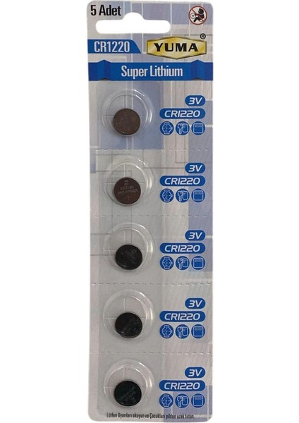 Yuma CR1220 Süper Lityum 3V 5’li Kart Düğme
