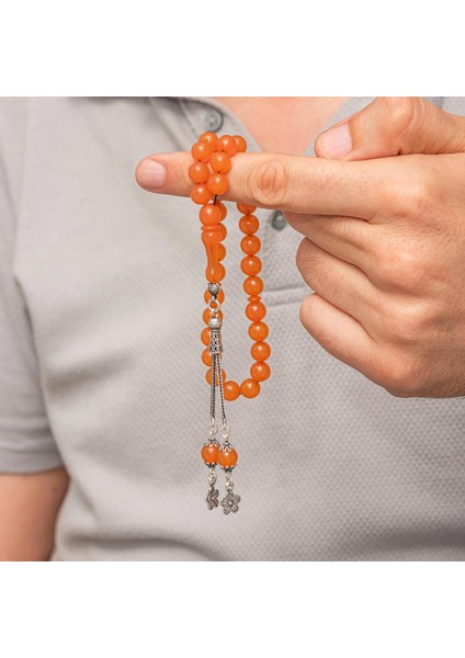 Hk Sıkma Kehribar Tesbih Gümüş Püsküllü Turuncu Yuvarlak |gümüş Takı Hediyelik Ürünler modelleri