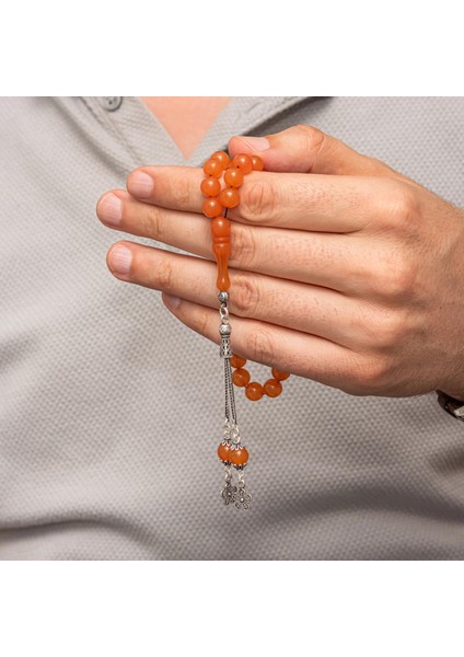 Hk Sıkma Kehribar Tesbih Gümüş Püsküllü Turuncu Yuvarlak |gümüş Takı Hediyelik Ürünler fırsatları