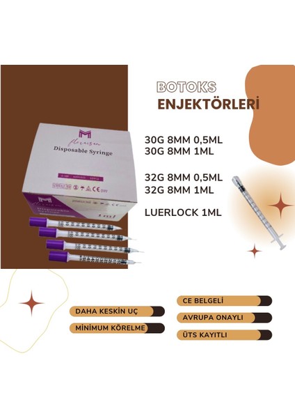 Micro Fine Enjektör 32G 8mm 1 cc 100 Adet / Kutu fiyatları