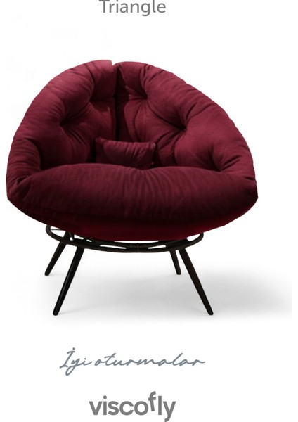 Triangle Tekli Koltuk Berjer – Metal Ayaklı, Silinebilir Kumaş, Modern Tasarım- Bordo