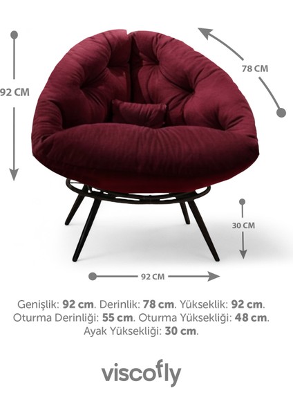 Triangle Tekli Koltuk Berjer – Metal Ayaklı, Silinebilir Kumaş, Modern Tasarım- Bordo