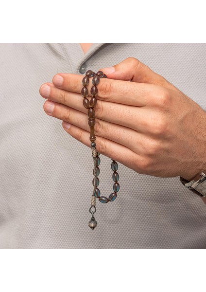 Hk Gümüş Şeffaf Kazaz Püsküllü Sıkma Kehribar Tesbih|gümüş Takı Hediyelik Ürünler fırsatları