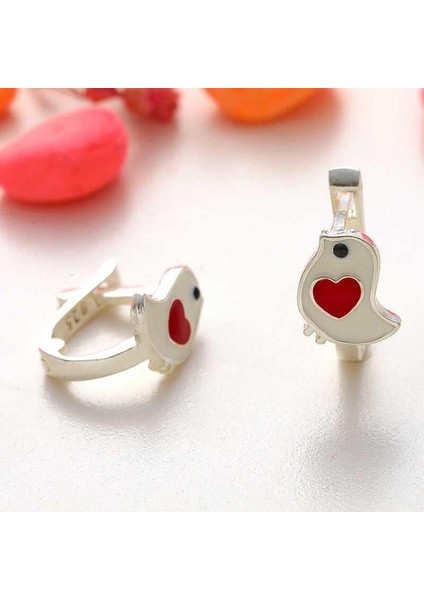 Hk Gümüş Çocuk Küpe Kalpli Kuş |gümüş Takı Hediyelik Ürünler