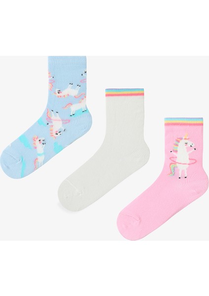 Çok Renkli Kız Çocuk Playful Unicorn 3lü Soket Çorap