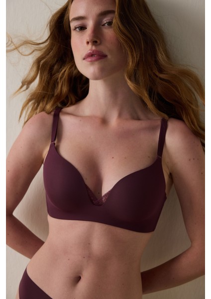 Bordo Eliza Balensiz Push Up Sütyen