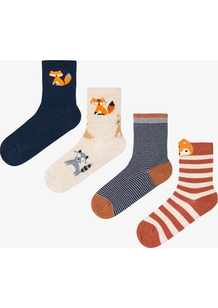 Çok Renkli Erkek Çocuk Foxy Stripe 4lü Soket Çorap
