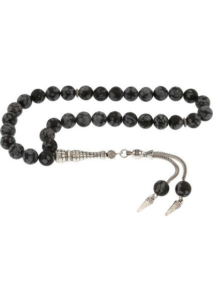 Hk ​doğaltaş Tesbih Metal Püsküllü Obsidyen Taşı |gümüş Takı Hediyelik Ürünler