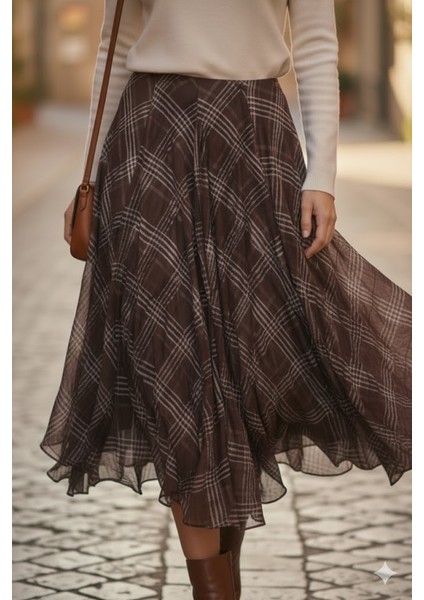 Ekose Desenli Asimetrik Midi Etek fırsatları