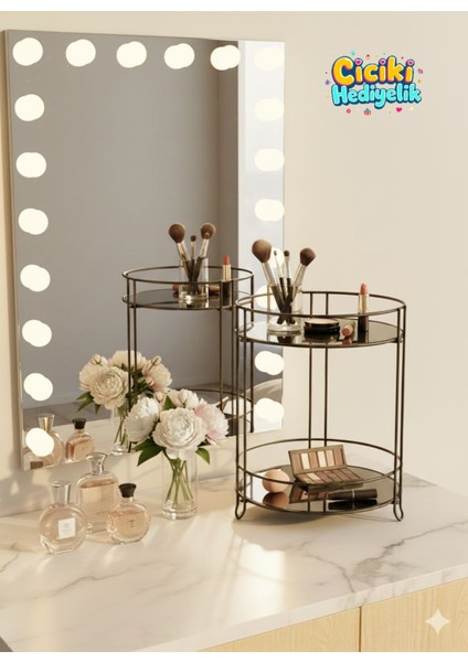 Iki Katlı Banyo ve Takı Organizer, Siyah, Pratik ve Şık Düzenleyici