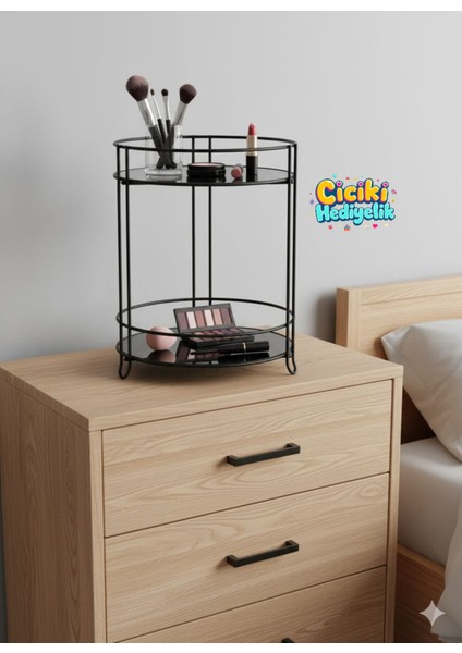 Iki Katlı Banyo ve Takı Organizer, Siyah, Pratik ve Şık Düzenleyici fiyatları