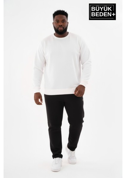 Erkek Büyük Beden Bisiklet Yaka Kollar ve Etek Ribanalı Ince Sweatshirt SPR26BSW956