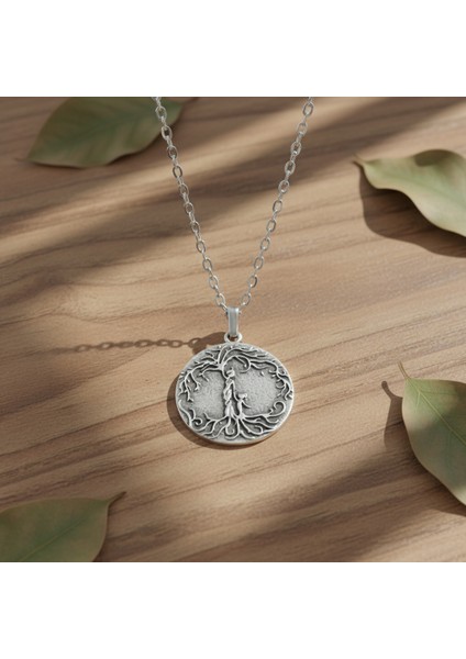 Anne Çocuk - Hayat Ağacı Gümüş Kaplama Düz Zincir Kolye modelleri