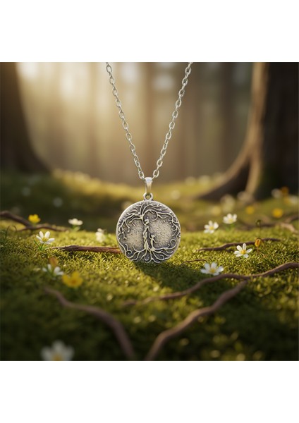 Anne Çocuk - Hayat Ağacı Gümüş Kaplama Düz Zincir Kolye fırsatları