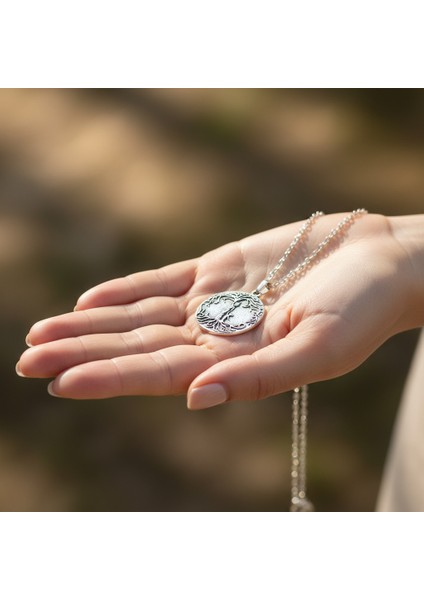 Anne Çocuk - Hayat Ağacı Gümüş Kaplama Düz Zincir Kolye indirimleri