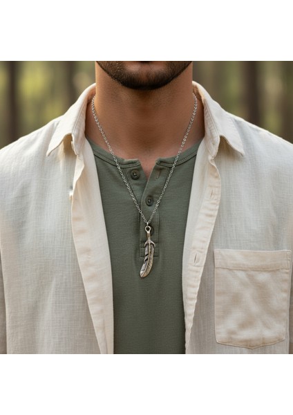 Kartal Pençesi - Kuş Tüyü Gümüş Kaplama Düz Zincir Kolye