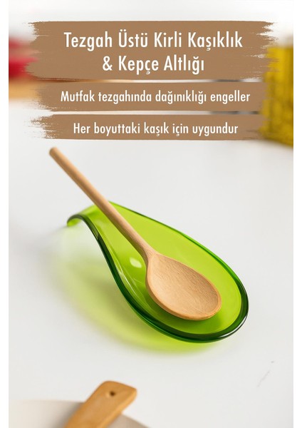 Akrilik Yeşil Tezgah Üstü Kirli Kaşıklık & Kepçe Altlığı