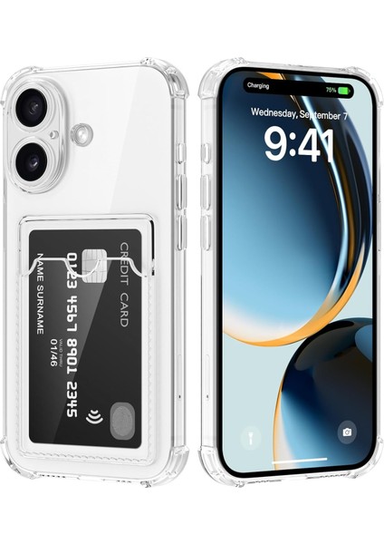 Caseworld Apple iPhone 17 Kapak ile Uyumlu Kamera Korumalı Kartlıklı Darbe Emici Özellikli Şeffaf Silikon Kılıf