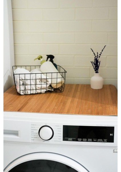 Bej Bambu Banyo ve Çamaşır Makinası Üstü Şık Koruma Matı