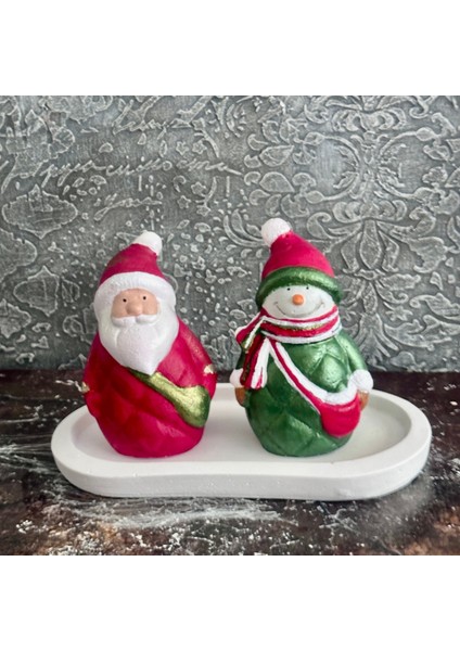 Kırmızı Noel Baba ve Kardan Adam Sunum Tabağı 3'lü Set