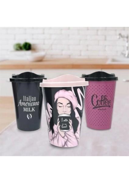 3 Adet Kahve Bardağı Seti Dekoratif Plastik Kahve Muhafaza Bardağı