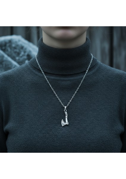 Güç Sembolü - Viking Balta Gümüş Kaplama Düz Zincir Kolye modelleri