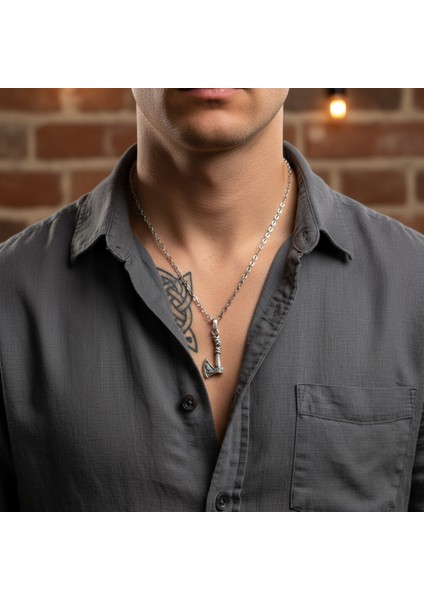 Güç Sembolü - Viking Balta Gümüş Kaplama Düz Zincir Kolye fırsatları