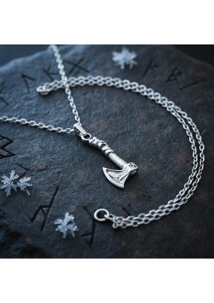 Güç Sembolü - Viking Balta Gümüş Kaplama Düz Zincir Kolye indirimleri