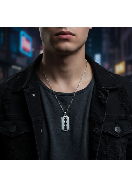 Punk - Jilet Gümüş Kaplama Düz Zincir Kolye fiyatları
